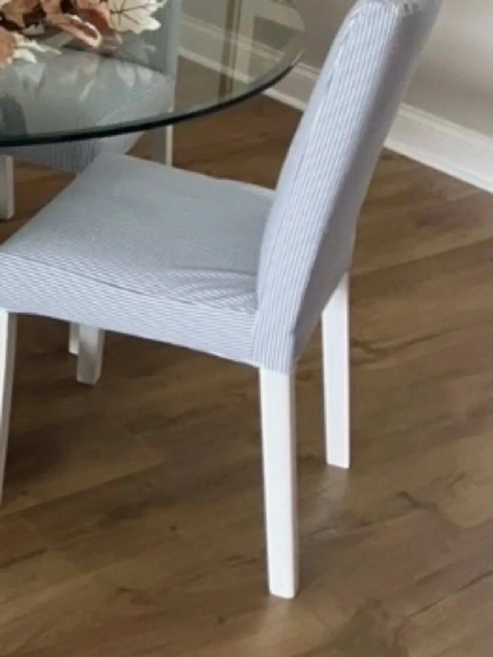 IKEA - BERGMUND chair covers (4 total) Blue and White pin striped.